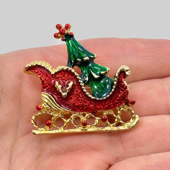 Christmas Jewelry Lot,  Reindeer, Sleight, Tree, Brooch, Enamel, Bracelet,Vintag - Picture 6 of 8